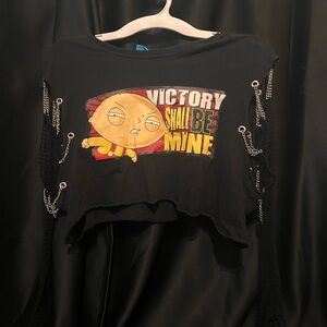 Edgy Black Graphic Crop Top with Chains